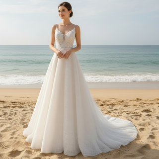 Vintage Sexy Backless Vneck A-line Wedding Dress with Spaghetti Straps