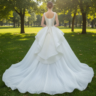 Sexy-Ball-Gown-Tulle-Pearls-Straps-Bridal-Wedding-Gown