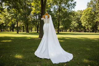 Beaded Pearl Mermaid Satin Wedding Dress with High Back