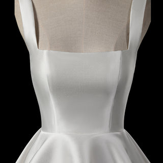 Minimalist Modern-Classic Mini Wedding Dress with Square Neckline & Deep Scoop Back