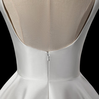 Minimalist Modern-Classic Mini Wedding Dress with Square Neckline & Deep Scoop Back