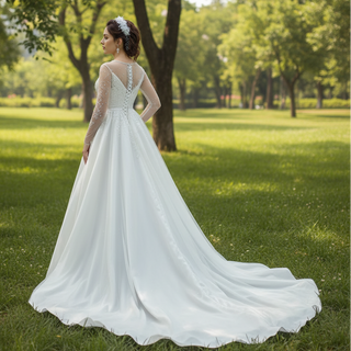 Sheath Satin Long Sleeve Wedding Dress with Detachable Overskirt