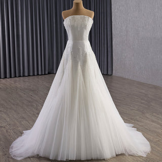 Strapless A-Line Princess Wedding Dress with Sheer Bodice Lattice Beadwork