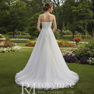 Strapless A-Line Princess Wedding Dress with Sheer Bodice Lattice Beadwork