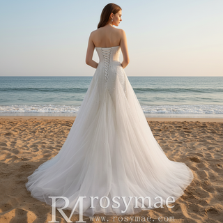 Strapless A-Line Princess Wedding Dress with Sheer Bodice Lattice Beadwork