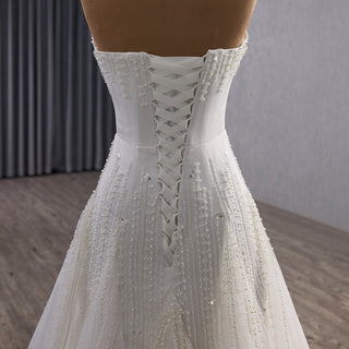Strapless A-Line Princess Wedding Dress with Sheer Bodice Lattice Beadwork