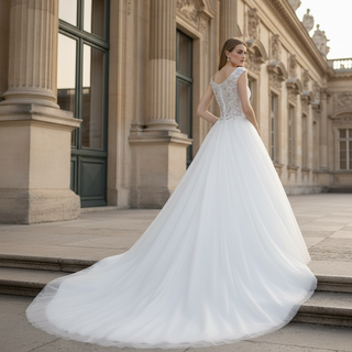 Tulle Cap-sleeve Empire Wedding Dress With Sheer Back