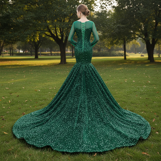 Sparkly Long Sleeve Trumpet Prom Dress Sequins Evening Gown