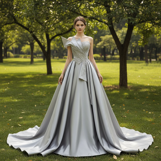 Elegant High-end Grey Handmade Prom Gown Princess Wedding Dress