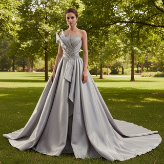 Elegant High-end Grey Handmade Prom Gown Princess Wedding Dress