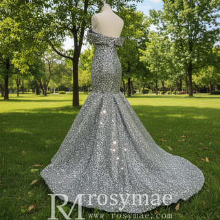 Women Maxi Off the Shoulder Sequin Prom Dress Evening Gown