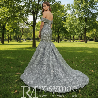 Women Maxi Off the Shoulder Sequin Prom Dress Evening Gown