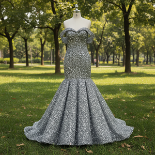 Women Maxi Off the Shoulder Sequin Prom Dress Evening Gown