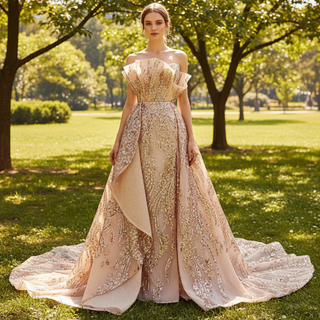 Gorgeous Sparkly Gold Sequins Formal Gown Prom Dress with Leg Slit