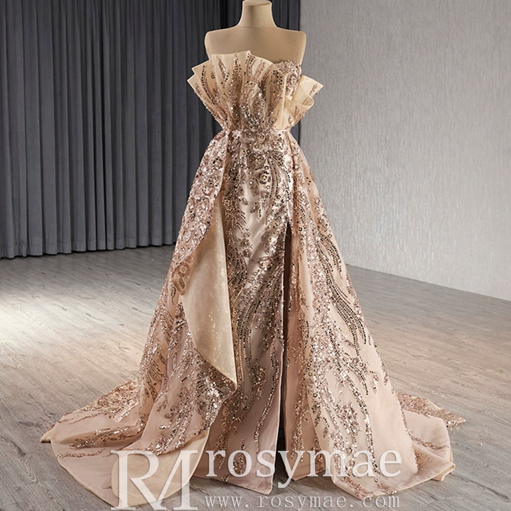 Gorgeous Sparkly Gold Sequins Formal Gown Prom Dress with Leg Slit Rosymae Gorgeous Sparkly Gold Sequins Formal Gown Prom Dress with Leg Slit Rosymae