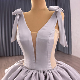 High-end Gray Cascading Ruffles Prom Dress A-line with Vneck