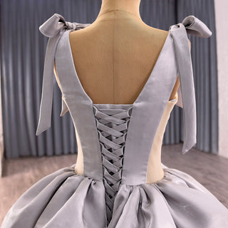 High-end Gray Cascading Ruffles Prom Dress A-line with Vneck