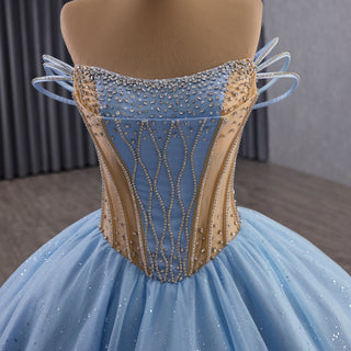 Sky Blue & Pink Off Shoulder Ball Gown Quinceañera Dress with Rhinestone
