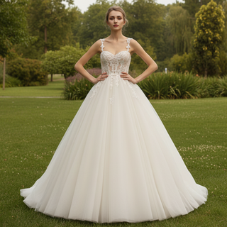 Sweetheart BallGown Beach Wedding Dress with Spaghetti Straps