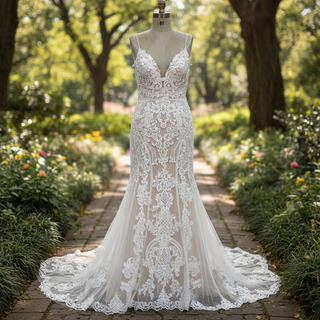 Mermaid Spaghetti Straps Beach Wedding Gowns V Neck Dresses