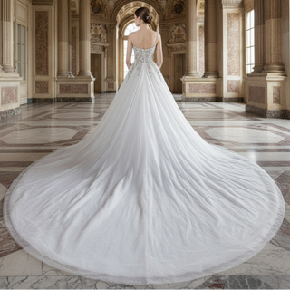 Spaghetti Strap Lace Tulle Ball Gown Wedding Dress Bridal Gown