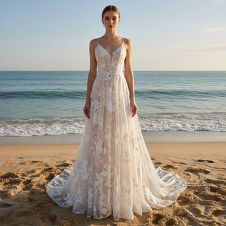 Spaghetti Strap A Line Lace Wedding Dresses Bridal Gowns