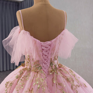 Sparkling Pink Quinceanera Dresses Ball Gown with Spahetti Straps Pink / 16W Sparkling Pink Quinceanera Dresses Ball Gown with Spahetti Straps Pink / 16W
