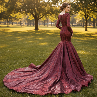 Chic Long Sleeve Wedding Dress Trumpet Evening Gown