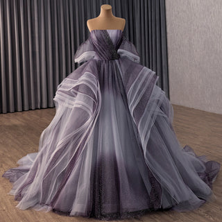Ombre Purple-to-Grey Ball Gown with Cascading Tulle Ruffles Quinceaner Rosymae Ombre Purple-to-Grey Ball Gown with Cascading Tulle Ruffles Quinceaner Rosymae