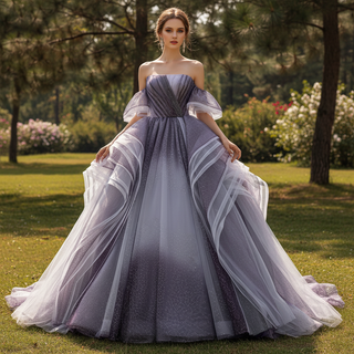 Ombre Purple-to-Grey Ball Gown with Cascading Tulle Ruffles Quinceaner Rosymae Ombre Purple-to-Grey Ball Gown with Cascading Tulle Ruffles Quinceaner Rosymae