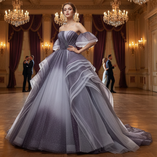 Ombre Purple-to-Grey Ball Gown with Cascading Tulle Ruffles Quinceaner Rosymae Ombre Purple-to-Grey Ball Gown with Cascading Tulle Ruffles Quinceaner Rosymae
