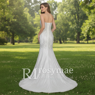 Sparkly crystals Mermaid Strapless Sequins Wedding Dress