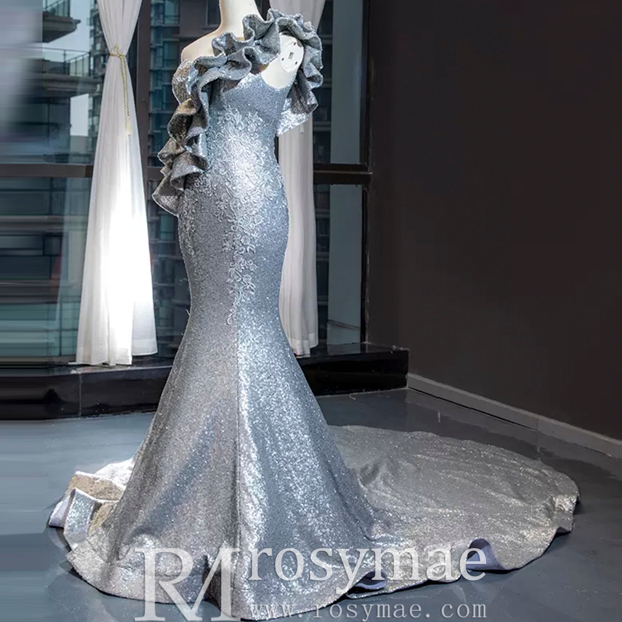 Haute Couture Silver Mermaid Prom Dress Sequin Pageant Gown Haute Couture Silver Mermaid Prom Dress Sequin Pageant Gown
