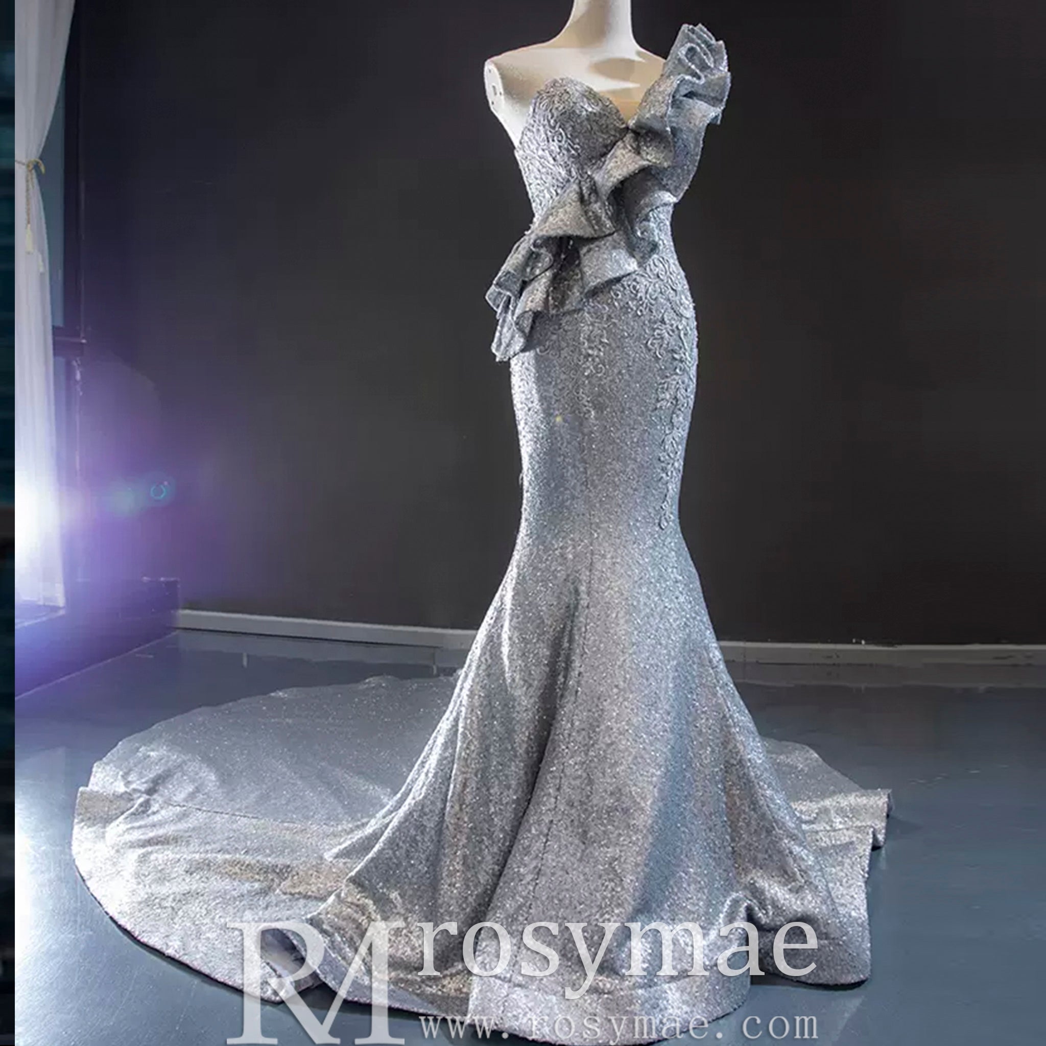 Haute Couture Silver Mermaid Prom Dress Sequin Pageant Gown Haute Couture Silver Mermaid Prom Dress Sequin Pageant Gown
