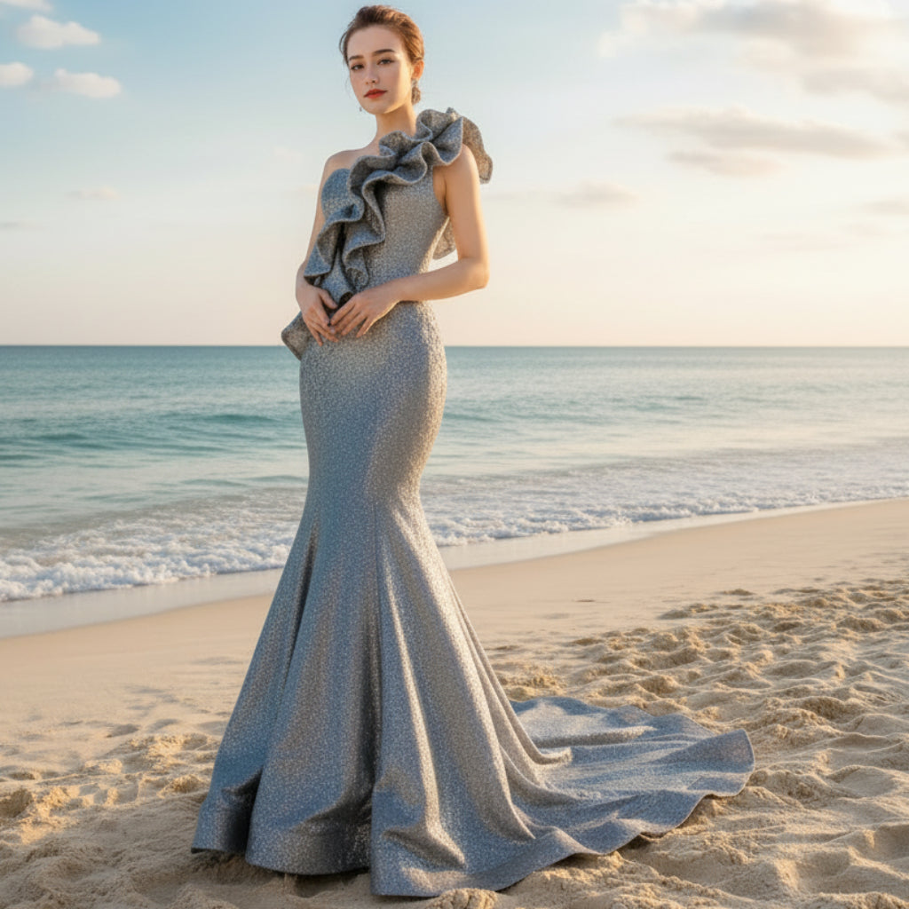 Haute Couture Silver Mermaid Prom Dress Sequin Pageant Gown Rosymae Haute Couture Silver Mermaid Prom Dress Sequin Pageant Gown Rosymae