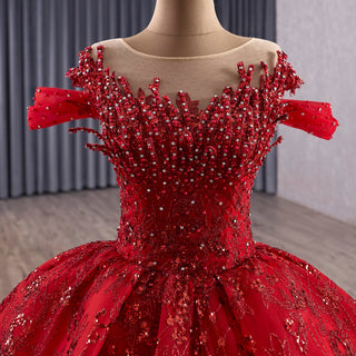 Off Shoulder Sparkly Red Quinceanera Dresses with Basque Waist