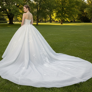 Big Puffy Skirt Ball Gown Strapless Wedding Dresses for Outdoor