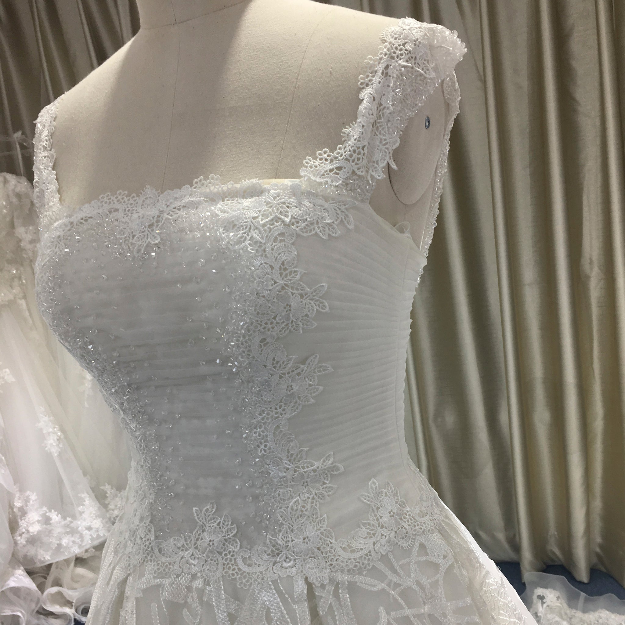 Elegant Square Neckline Vintage Wedding Dress with Lace Appliqued Rosymae Elegant Square Neckline Vintage Wedding Dress with Lace Appliqued Rosymae
