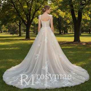 Gorgeous Cream Ball Gown Square Neck Wedding Dresses