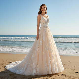 Gorgeous Cream Ball Gown Square Neck Wedding Dresses