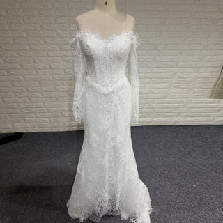 Beaded Lace Mermaid Wedding Dress with Sequins & Eyelash Lace Hem