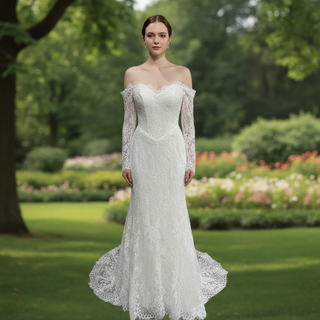 Beaded Lace Mermaid Wedding Dress with Sequins & Eyelash Lace Hem