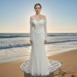 Beaded Lace Mermaid Wedding Dress with Sequins & Eyelash Lace Hem