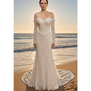 Beaded Lace Mermaid Wedding Dress with Sequins & Eyelash Lace Hem