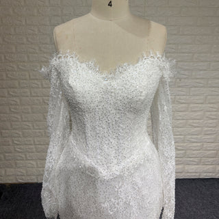 Beaded Lace Mermaid Wedding Dress with Sequins & Eyelash Lace Hem