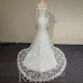 Beaded Lace Mermaid Wedding Dress with Sequins & Eyelash Lace Hem