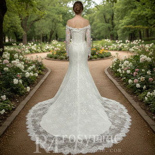 Beaded Lace Mermaid Wedding Dress with Sequins & Eyelash Lace Hem