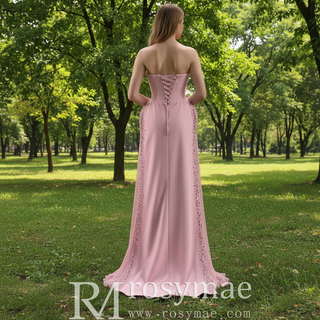 Sheath Wedding Dress Pink Formal Prom Party Gown with Ruffle