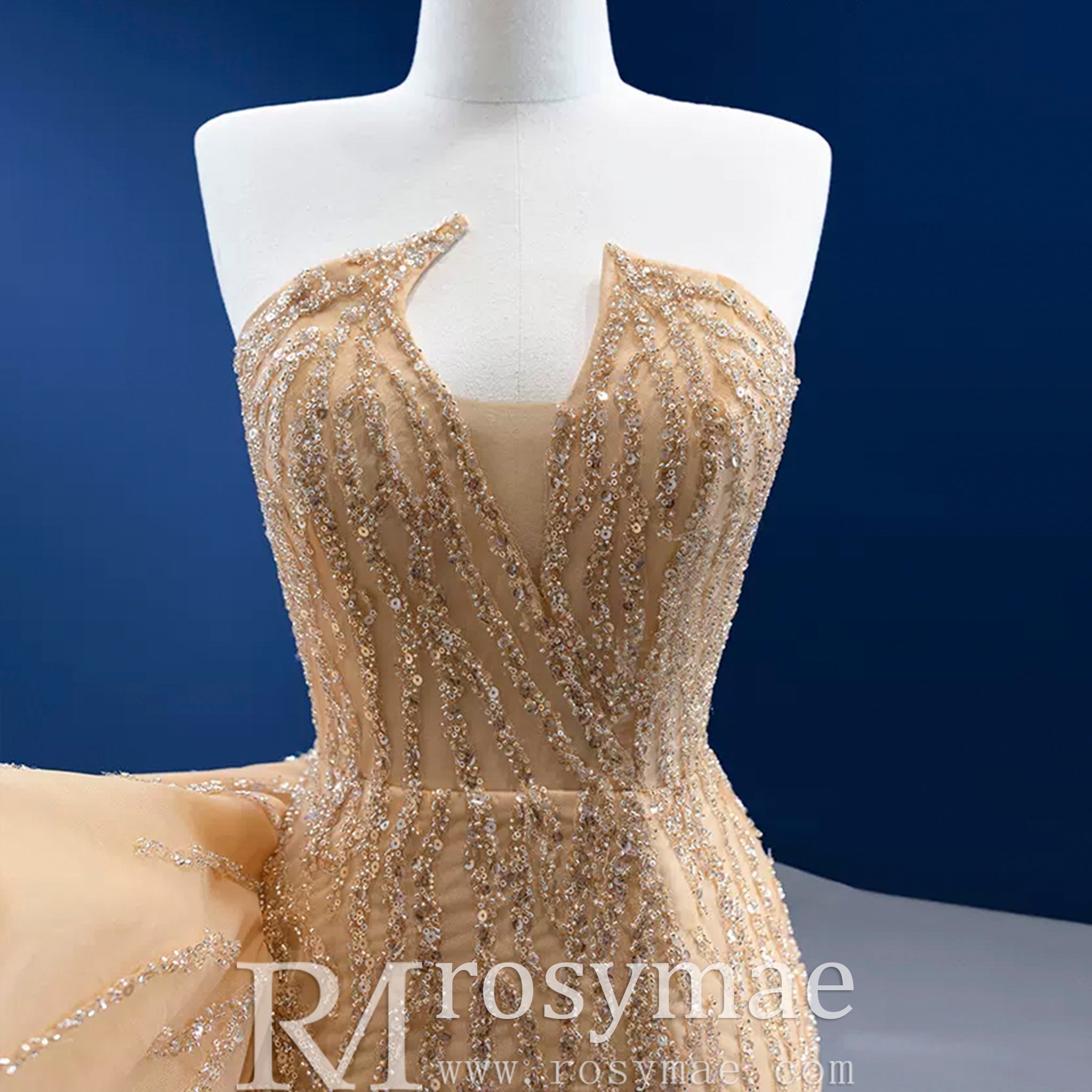 formal dresses with bling High-end Champagne Evening Dress Sequins Party Formal Gown Champagne / 10