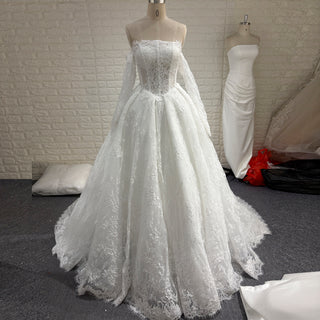 Strapless Lace Ball Gown Wedding Dress Bridal Gown with Eyelash Lace Trim